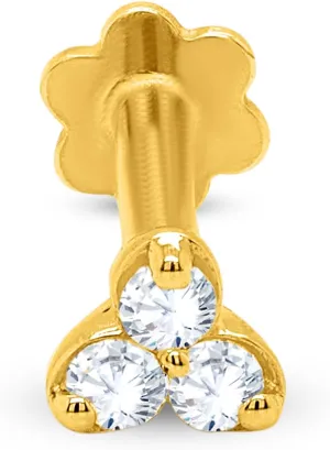 0.03 cttw Three Stone Lab-Grown Diamond Nose Ring in 14K Gold Nose Stud in 20 Gauge | Diamond Nose Stud For Women | (Color- G-H, Clarity-VS-SI)