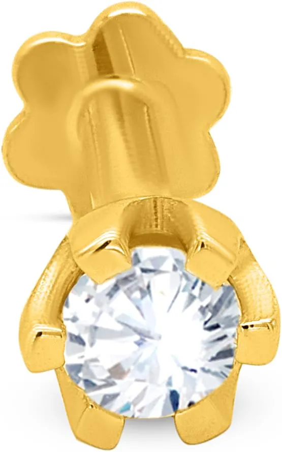 0.10 cttw Round Lab Grown Diamond Six Prong Set Nose Pin For Women's in 14K Gold | Women's Diamond Nose Ring |Diamond Color- G-H Diamond Clarity-VS-SI