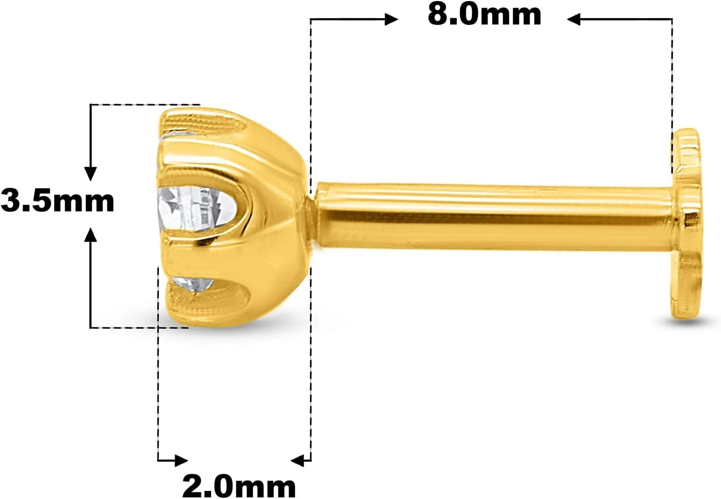 0.10 cttw Round Lab Grown Diamond Six Prong Set Nose Pin For Women's in 14K Gold | Women's Diamond Nose Ring |Diamond Color- G-H Diamond Clarity-VS-SI