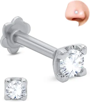 0.11 cttw Round Solitaire Lab-Grown Diamond Nose Ring in 14K Gold | Gold Nose Stud in 20 Gauge | Diamond Nose Pin For Women's (Color- E-F, Clarity-VS2)