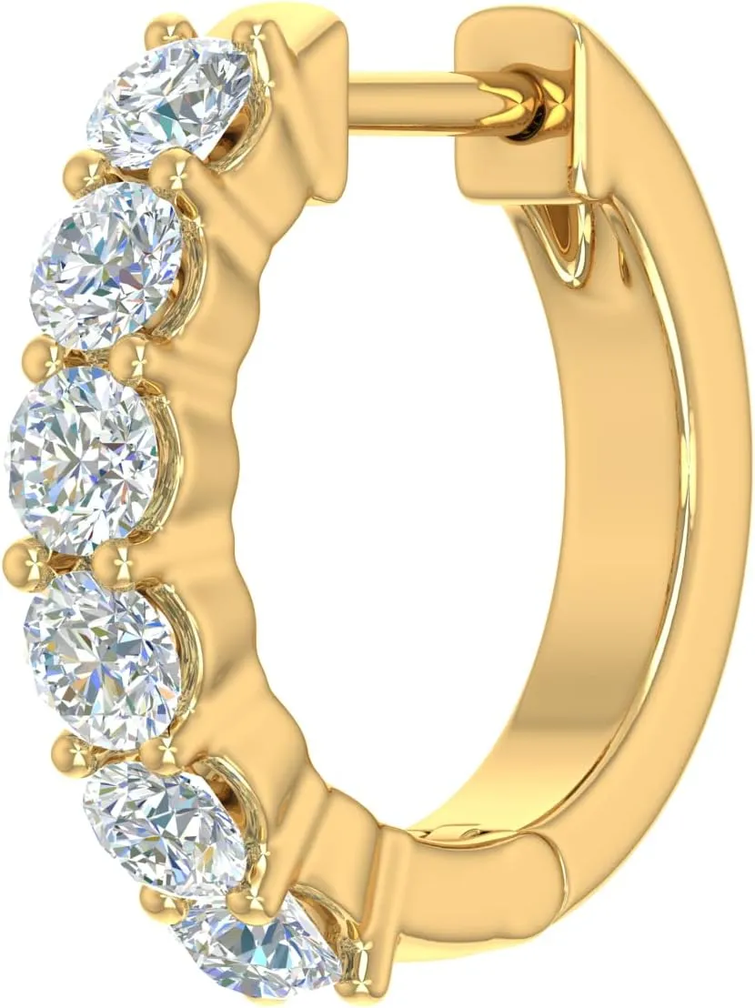 0.37 Carat Diamond Hoop Huggies Earring in 14K Gold (Single Piece) (I1-I2 Clarity)