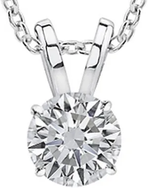 0.5 Carat 14K White Gold Round Diamond 4 Prong Solitaire Pendant Necklace K Color I2 Clarity w/ 18" Silver Chain