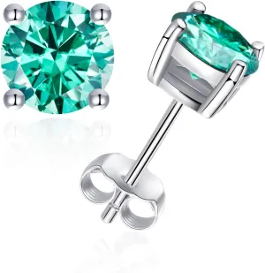 0.6ct/1ct/2ct Moissanite Stud Earrings for Women&Men 925 Sterling Silver Hypoallergenic Flat Back 1 Pair D Color Lab Created Brilliant Round Moissanite Earrings Ideal Gift for Women Men with Certificate