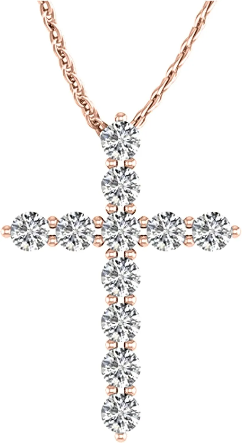 1 Carat Total Weight 14K White Gold Diamond Cross Premium Collection