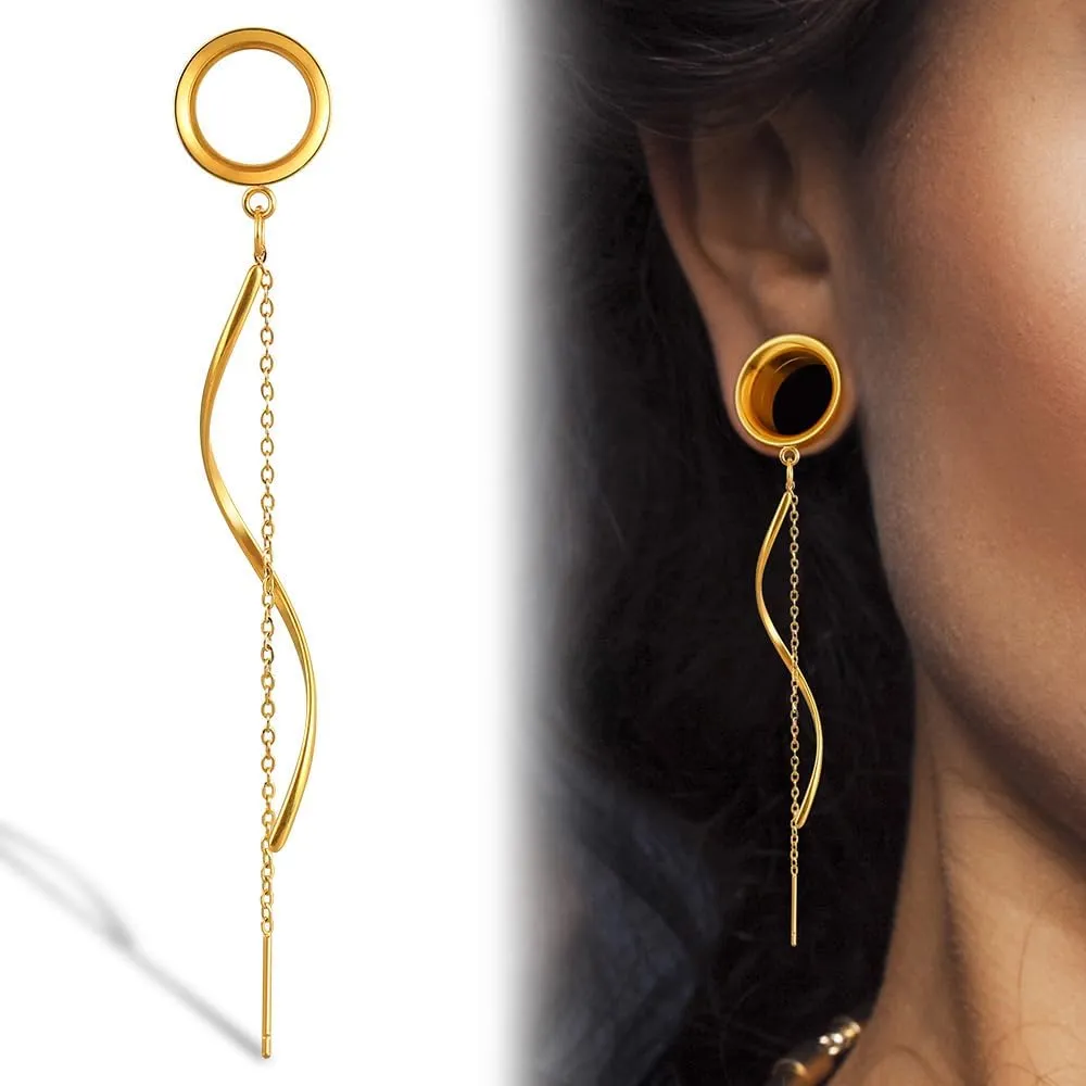 1 Pair Double Horn Chain gauges Earrings Dangle Plugs Tunnels Hypoallergenic Stainless Steel Ear Gauges 00G 8mm-25mm (0G-1") Body Piercing Jewelry
