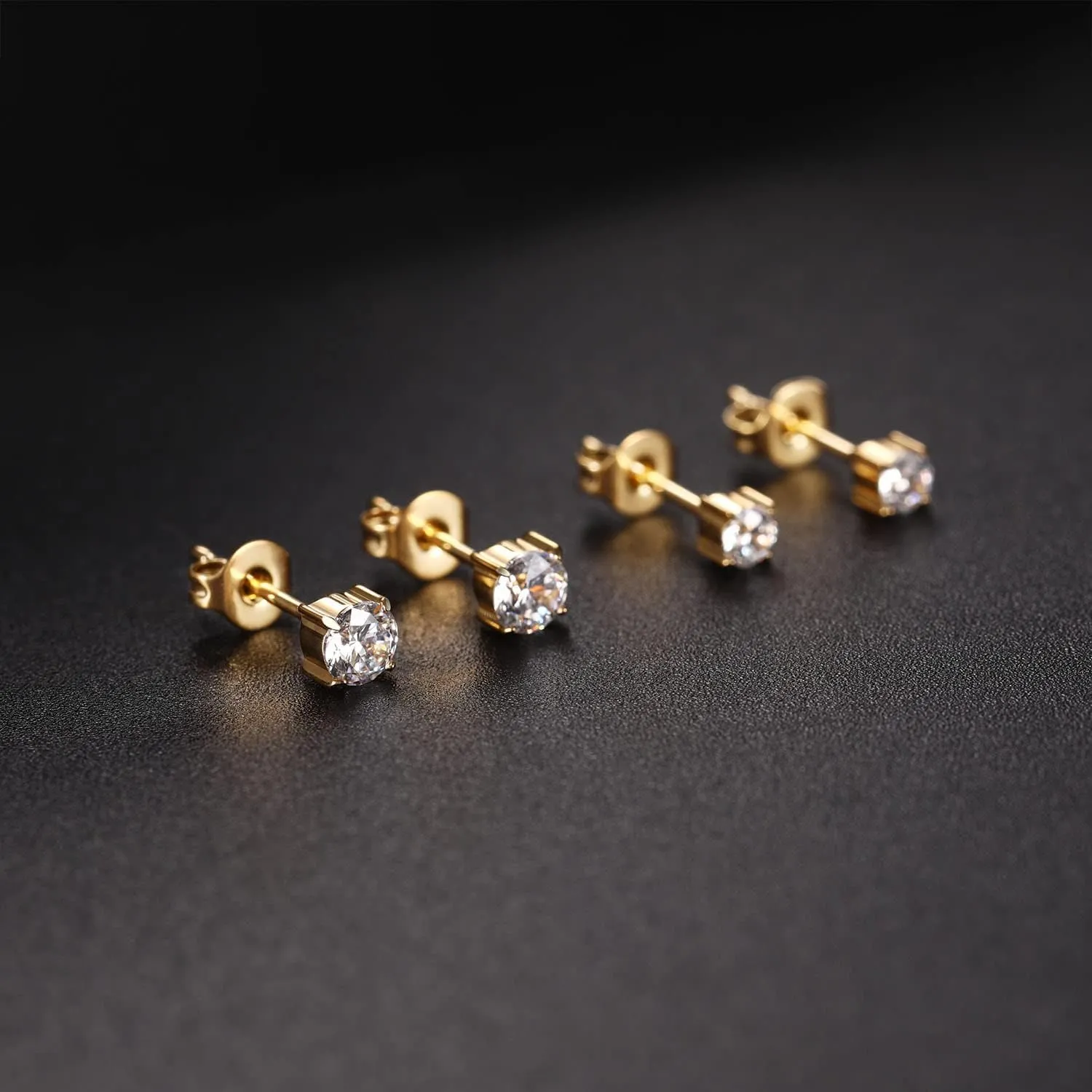 1 Pair Implant Grade Titanium Stud Earrings Set Hypoallergenic 3-6mm Cubic Zirconia Earrings for Women Girls for Men for Sensitive Ear