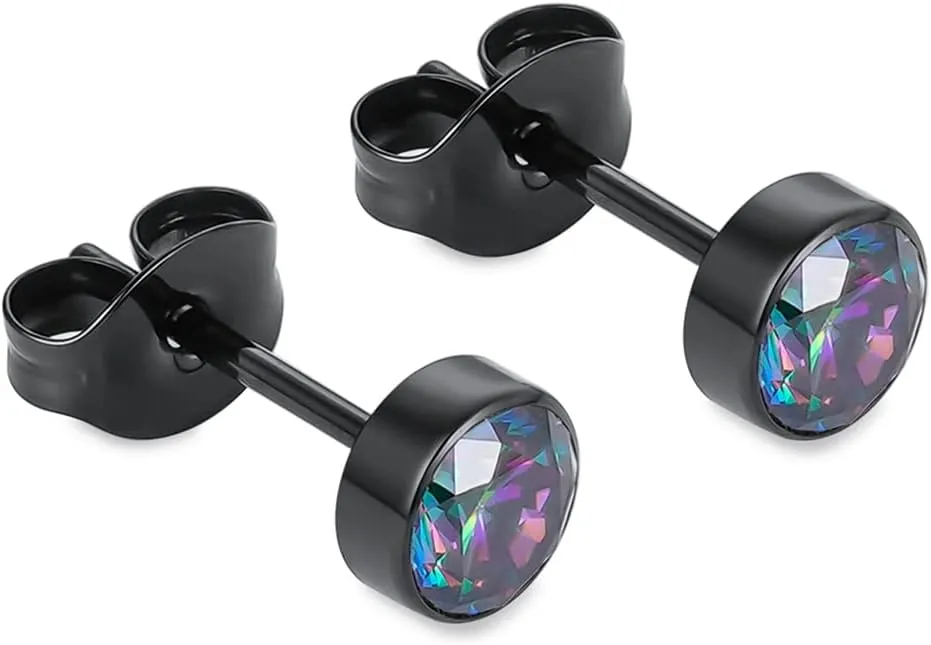 1 Pair Implant Grade Titanium Stud Earrings Set Hypoallergenic 3mm 4mm 5mm 6mm Cubic Zirconia G23 Titanium Earring Studs for Women Men for Sensitive Ear