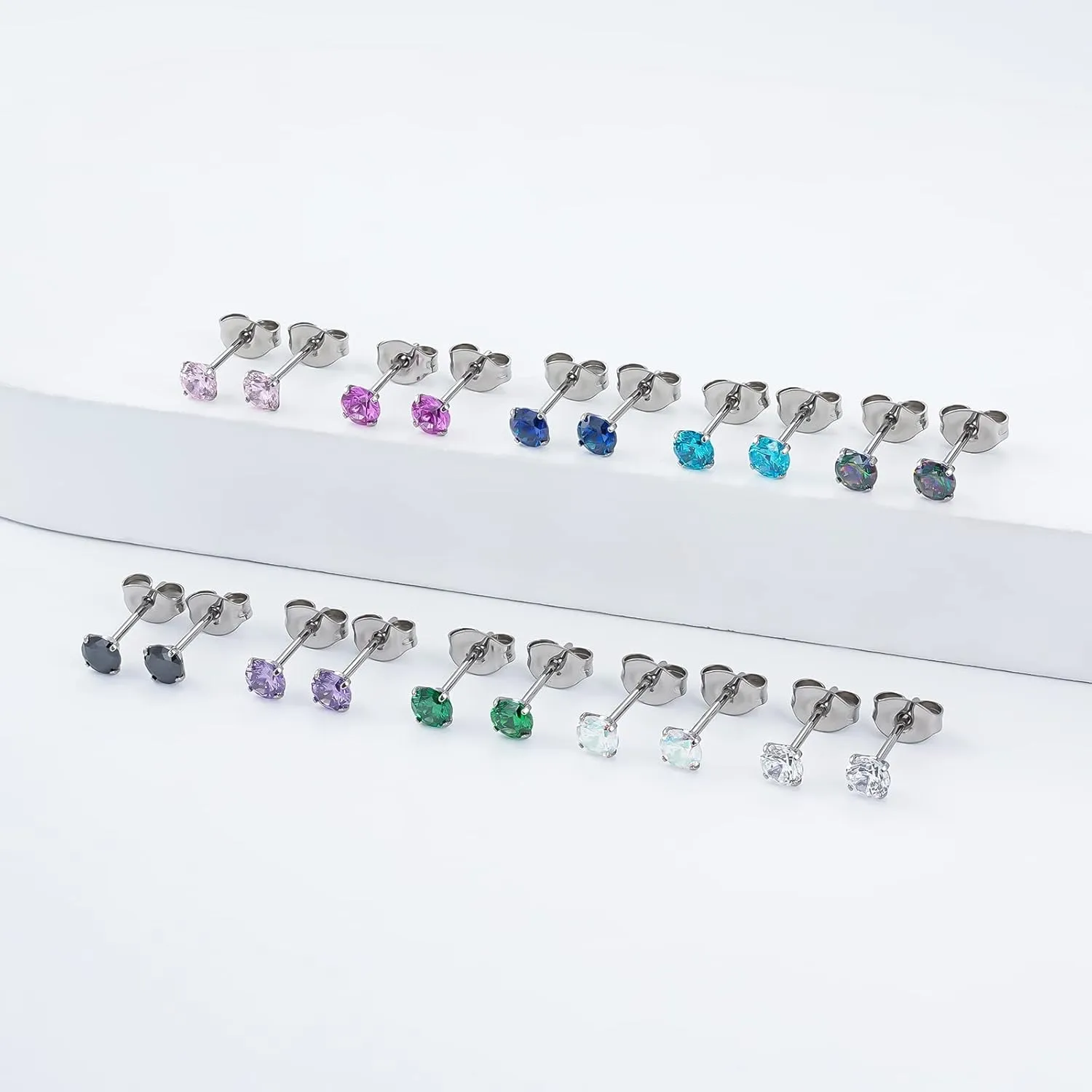 1 Pair Implant Grade Titanium Stud Earrings Set Hypoallergenic 3mm 4mm 5mm 6mm Cubic Zirconia G23 Titanium Earring Studs for Women Men for Sensitive Ear