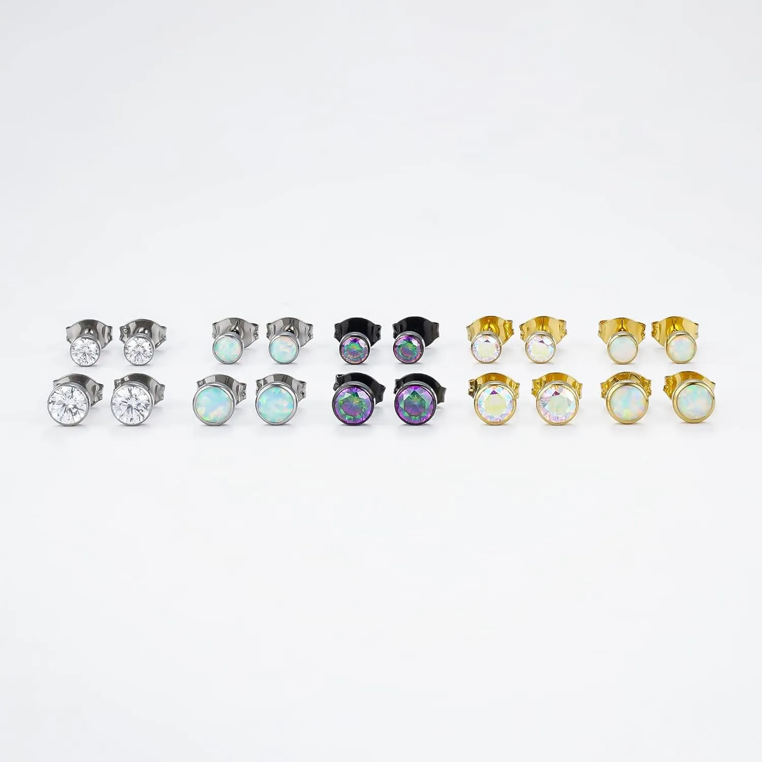 1 Pair Implant Grade Titanium Stud Earrings Set Hypoallergenic 3mm 4mm 5mm 6mm Cubic Zirconia G23 Titanium Earring Studs for Women Men for Sensitive Ear