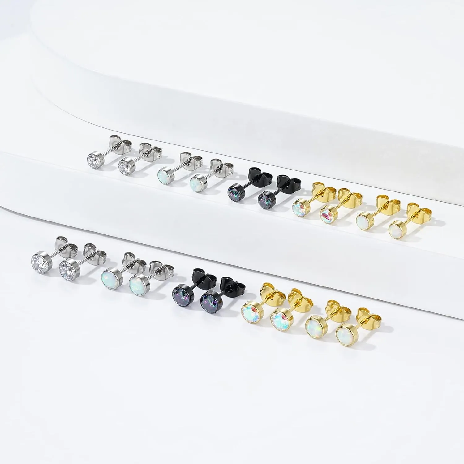 1 Pair Implant Grade Titanium Stud Earrings Set Hypoallergenic 3mm 4mm 5mm 6mm Cubic Zirconia G23 Titanium Earring Studs for Women Men for Sensitive Ear
