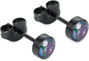 1 Pair Implant Grade Titanium Stud Earrings Set Hypoallergenic 3mm 4mm 5mm 6mm Cubic Zirconia G23 Titanium Earring Studs for Women Men for Sensitive Ear