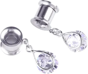 1 Pair saddle gauges earring with Natural Stone Dangle Ear Gauges Plugs Tunnels Weights Stainless Steel Ear Gauges Expander For Women