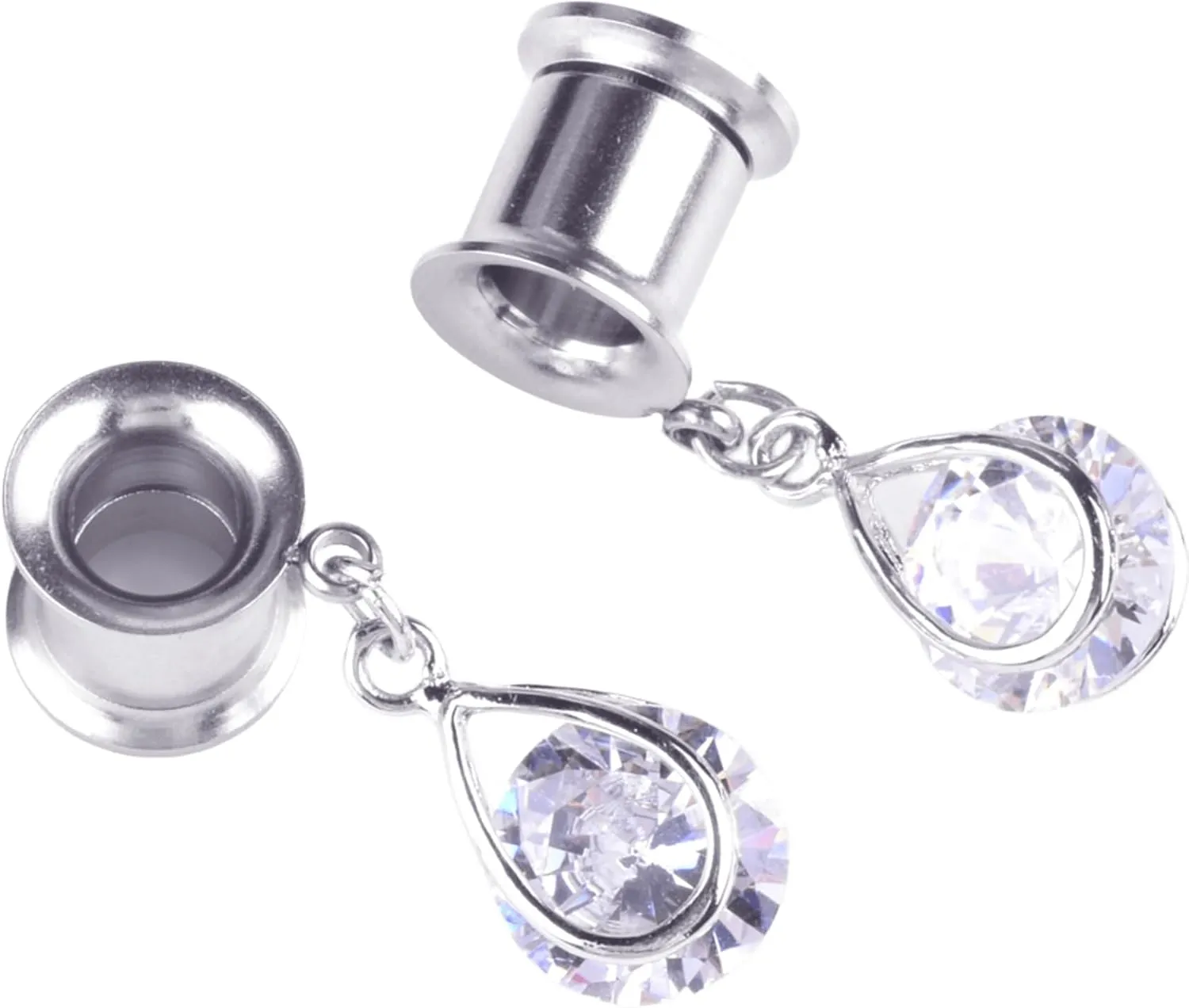 1 Pair saddle gauges earring with Natural Stone Dangle Ear Gauges Plugs Tunnels Weights Stainless Steel Ear Gauges Expander For Women