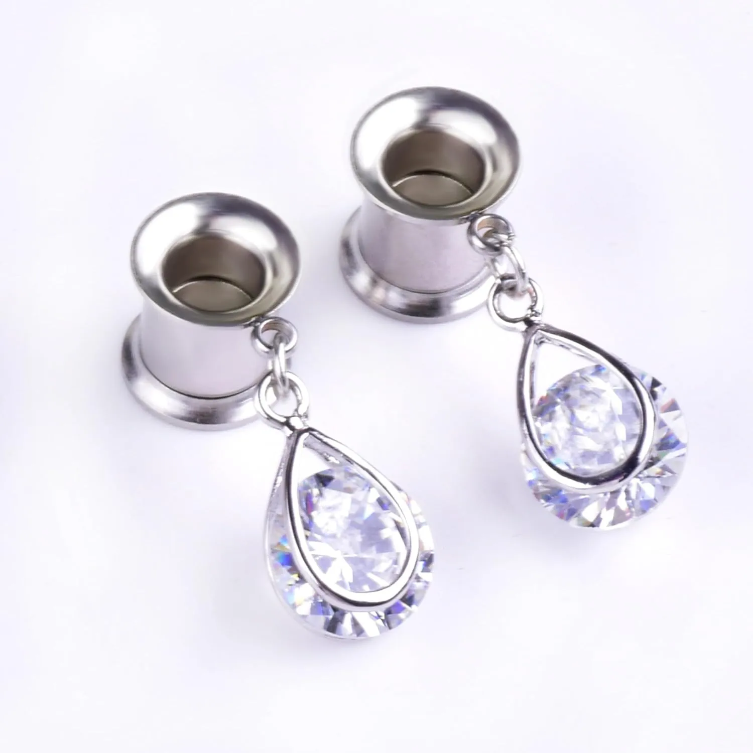 1 Pair saddle gauges earring with Natural Stone Dangle Ear Gauges Plugs Tunnels Weights Stainless Steel Ear Gauges Expander For Women