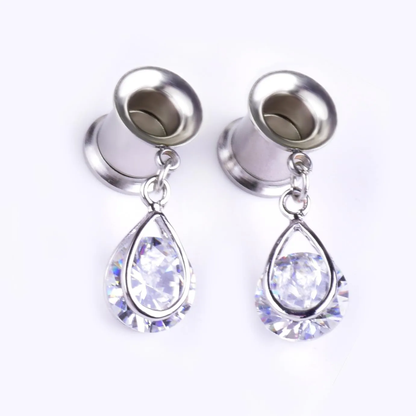 1 Pair saddle gauges earring with Natural Stone Dangle Ear Gauges Plugs Tunnels Weights Stainless Steel Ear Gauges Expander For Women