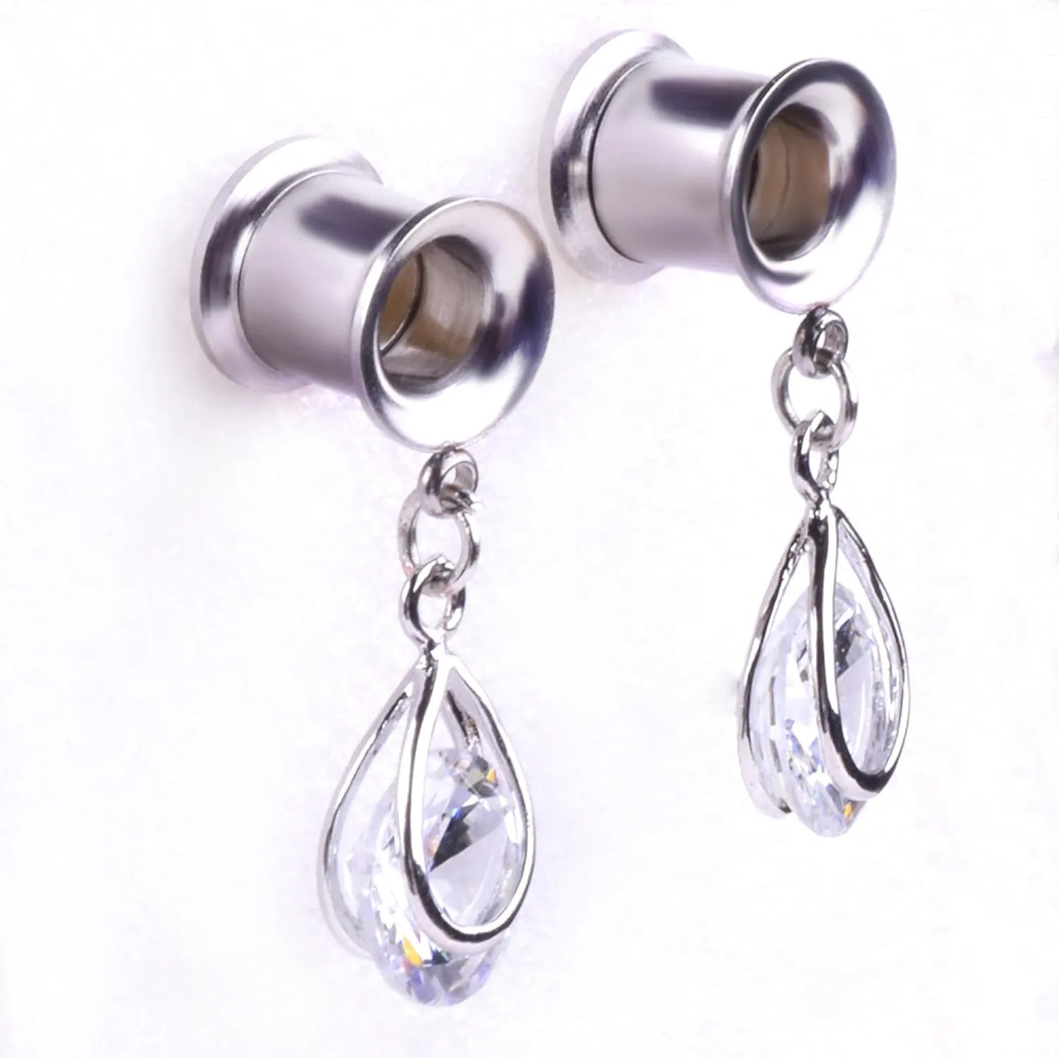 1 Pair saddle gauges earring with Natural Stone Dangle Ear Gauges Plugs Tunnels Weights Stainless Steel Ear Gauges Expander For Women