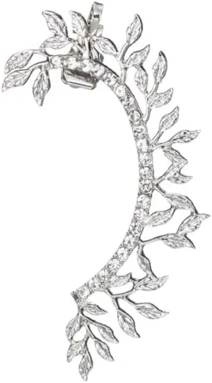 1 Pcs Fashion Earring For Women Leaves Vintage Punk Gothic Crystal Rhinestone Ear Cuff Wrap Stud Clip Earrings Jewelry (silver)