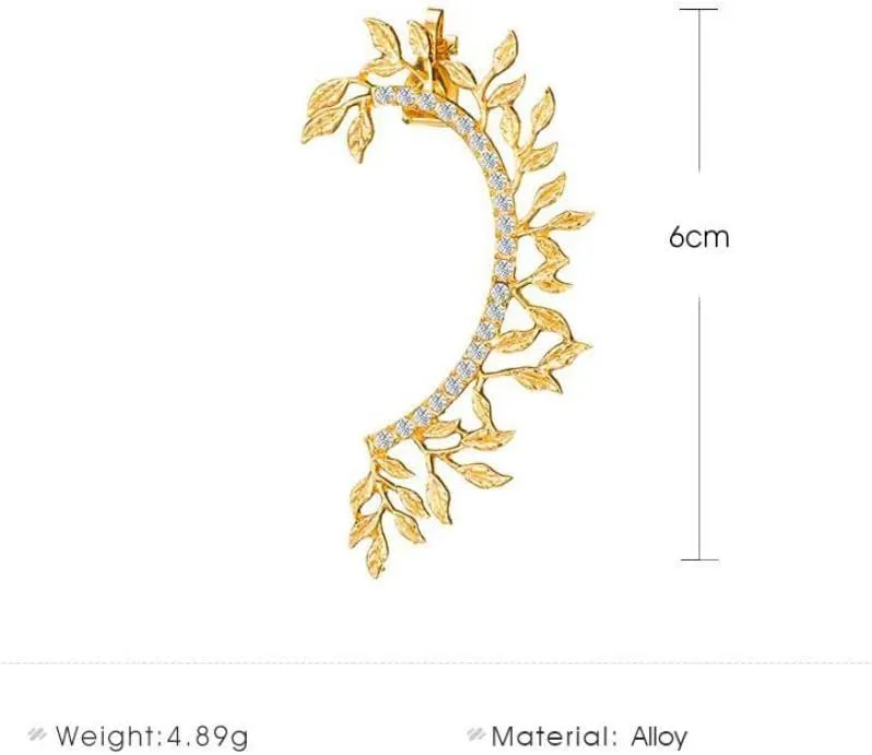 1 Pcs Fashion Earring For Women Leaves Vintage Punk Gothic Crystal Rhinestone Ear Cuff Wrap Stud Clip Earrings Jewelry (silver)