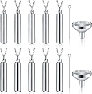 10 Pieces Urn Necklace for Ashes Cremation Cylinder Memorial Stainless Steel Memorial Pendant for Women Men Loved Ones (Silver)