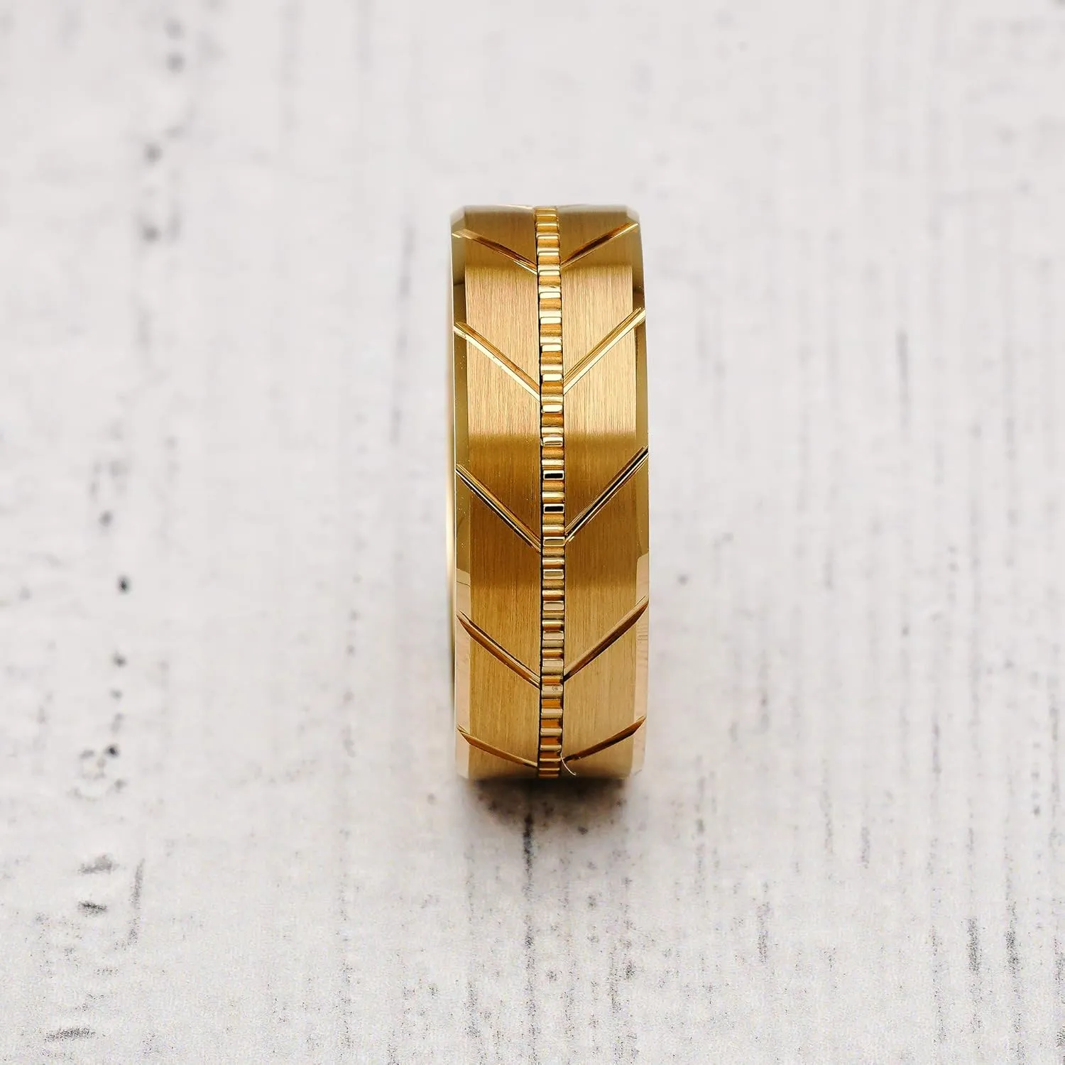 100S JEWELERY Personalized Engraved Tungsten Carbide Rings Gold Manly Wedding Bands Milgrain Style Beveled Edge Size 6-16