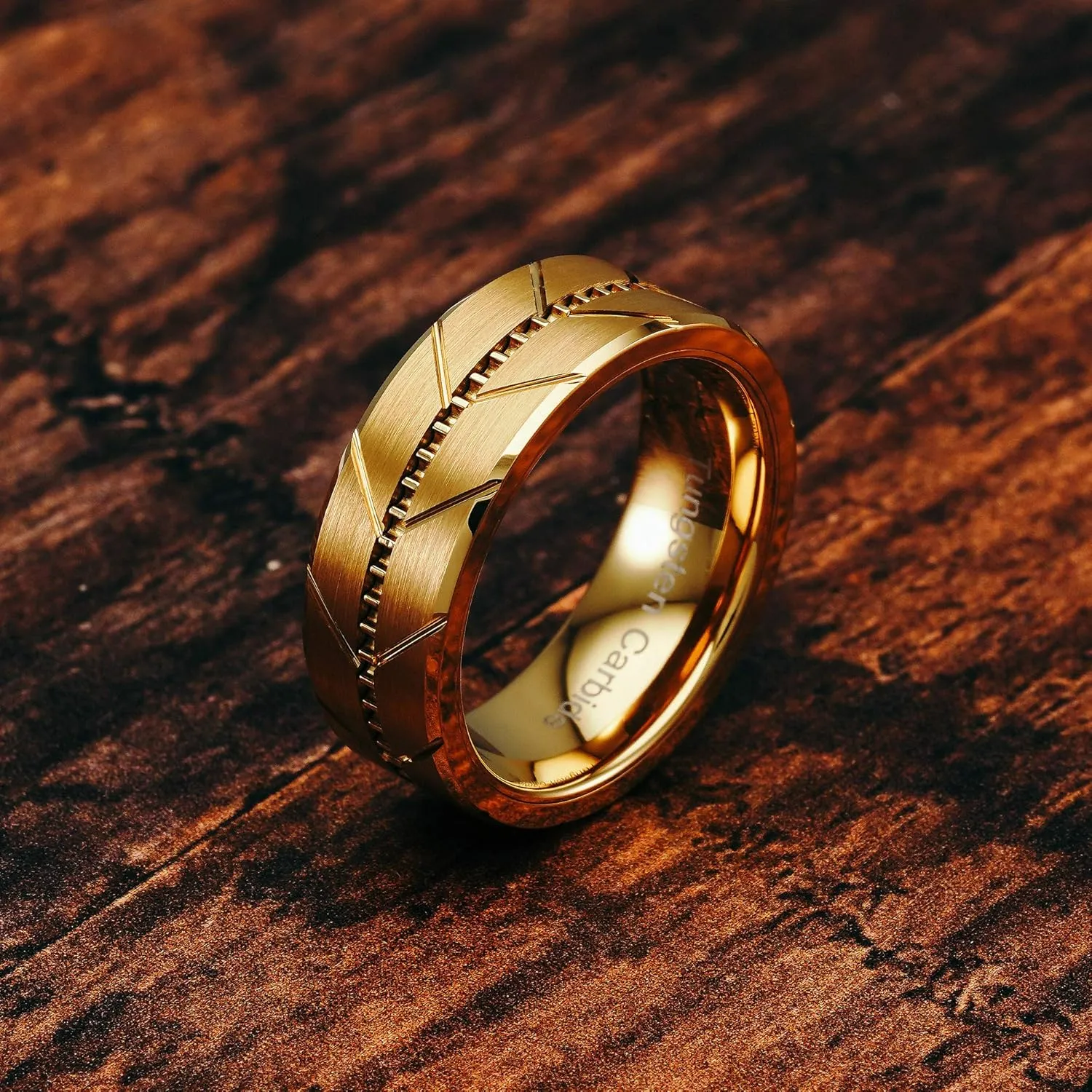 100S JEWELERY Personalized Engraved Tungsten Carbide Rings Gold Manly Wedding Bands Milgrain Style Beveled Edge Size 6-16