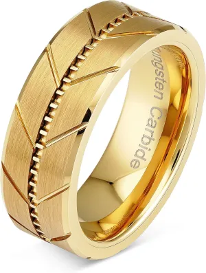 100S JEWELERY Personalized Engraved Tungsten Carbide Rings Gold Manly Wedding Bands Milgrain Style Beveled Edge Size 6-16