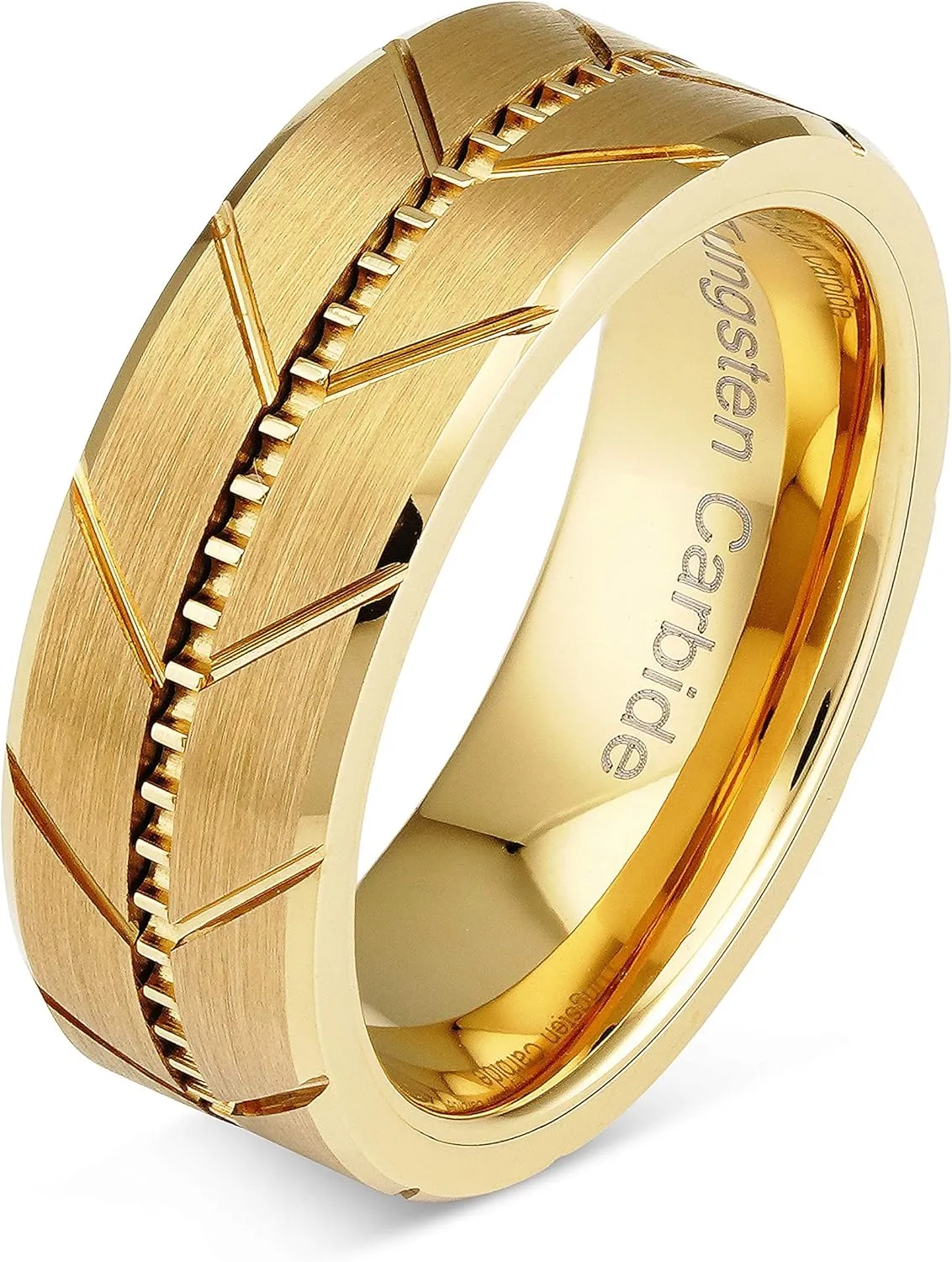 100S JEWELERY Personalized Engraved Tungsten Carbide Rings Gold Manly Wedding Bands Milgrain Style Beveled Edge Size 6-16