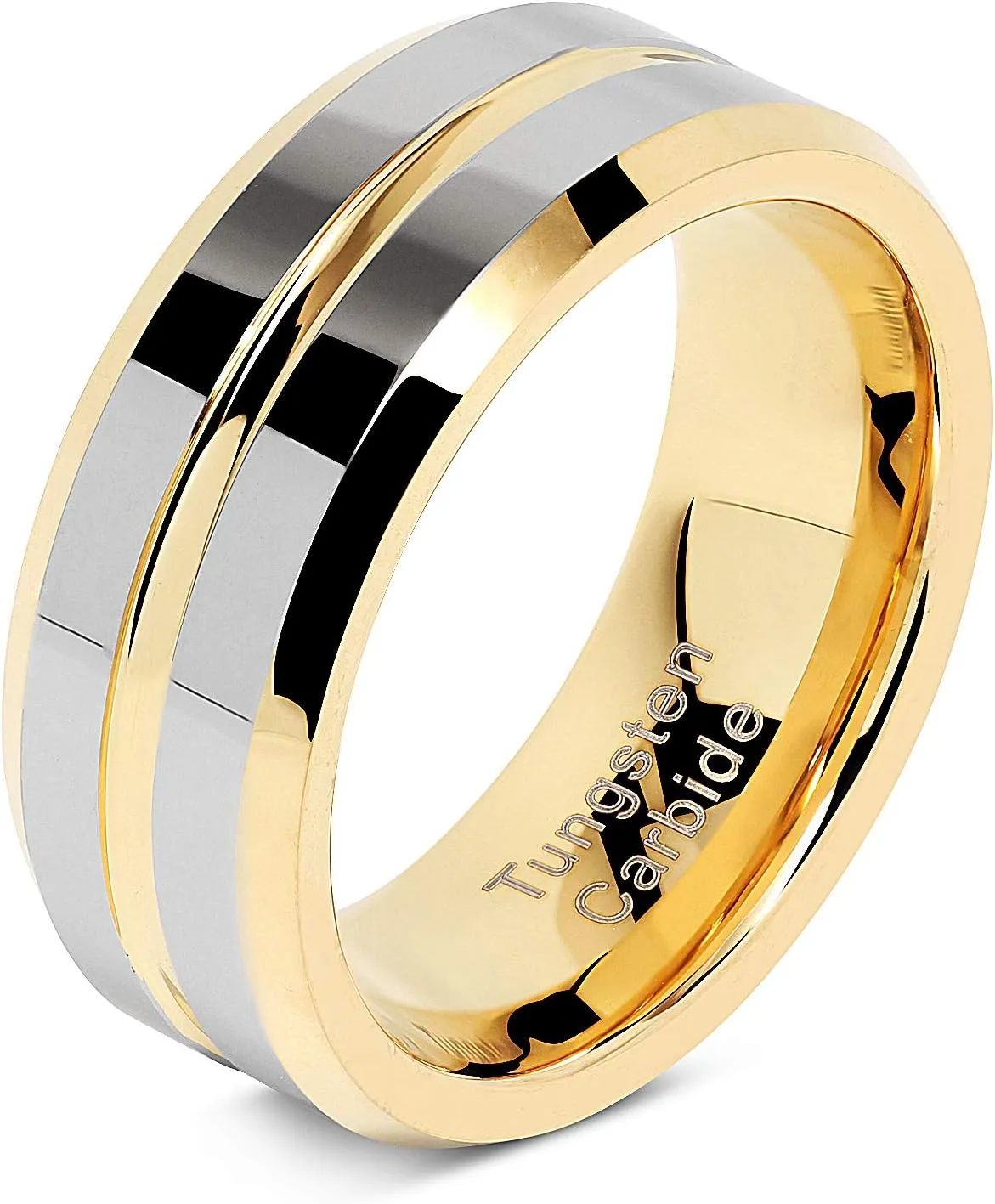 100S JEWELRY Custom Tungsten Rings for Men's Wedding Bands Gold Silver Two Tone Grooved Center Line Size 6-16