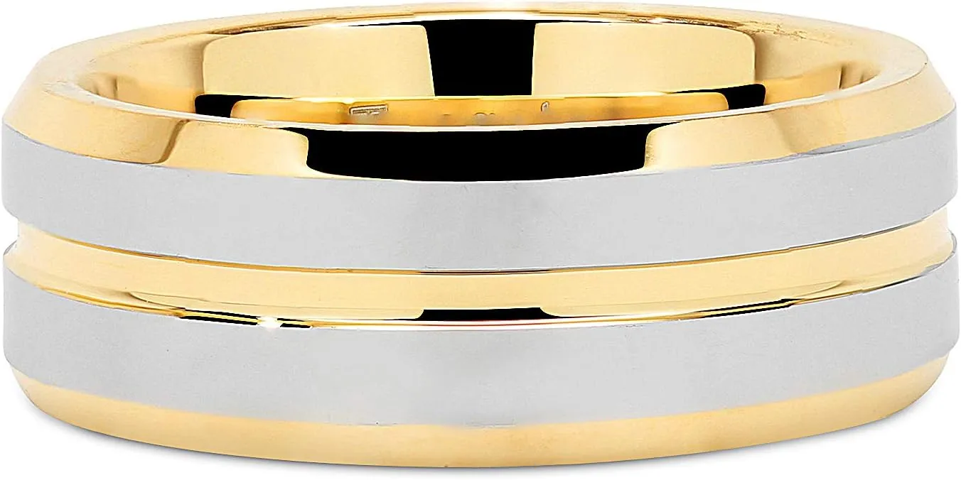 100S JEWELRY Custom Tungsten Rings for Men's Wedding Bands Gold Silver Two Tone Grooved Center Line Size 6-16