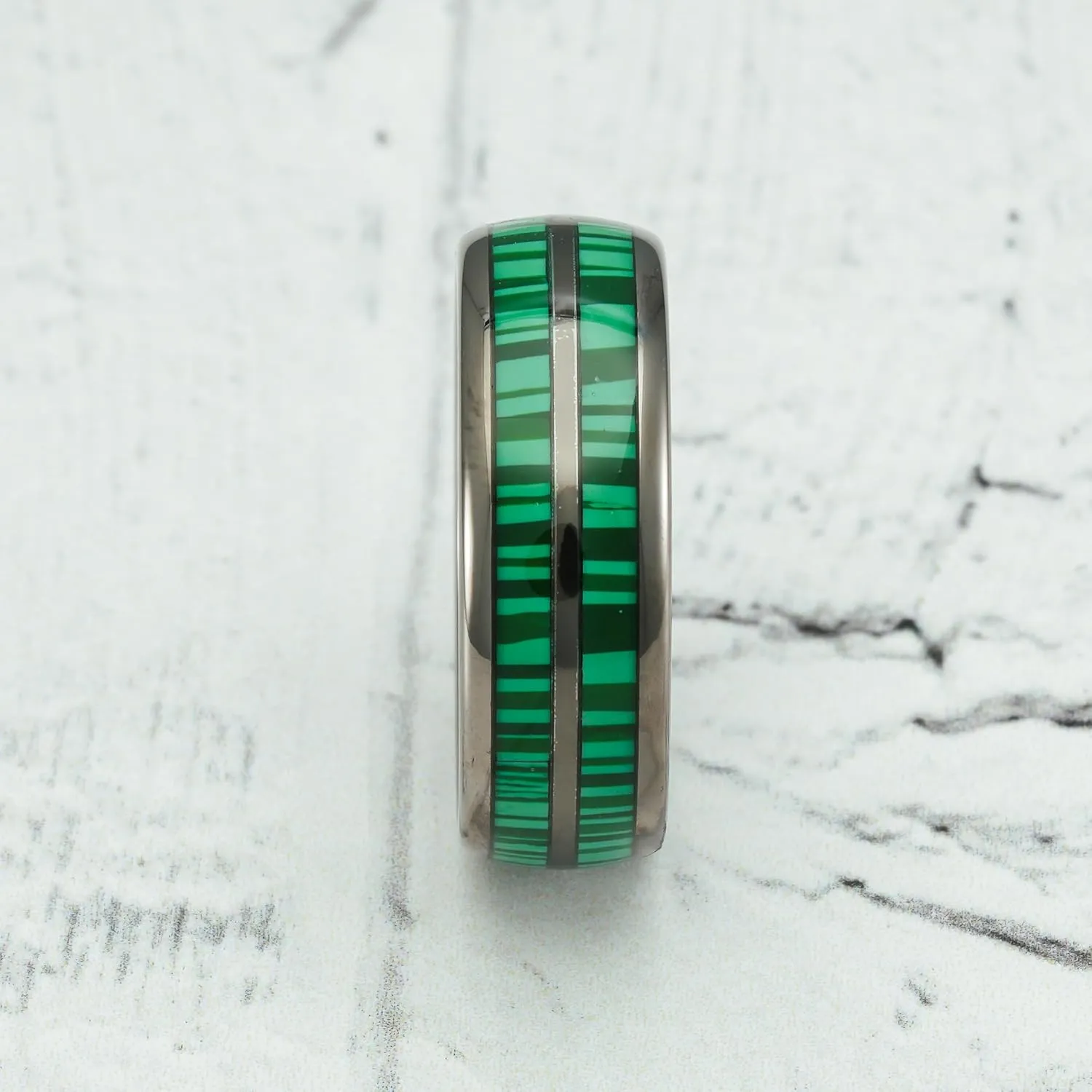 100S JEWELRY Engraved Personalized Gunmetal Tungsten Rings For Men Malachite Inlay Wedding Promise Band Size 6-16