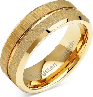 100S JEWELRY Engraved Personalized Tungsten Rings For Men Wedding Bands Gold Sandblast Brushed Grooved Size 6-16