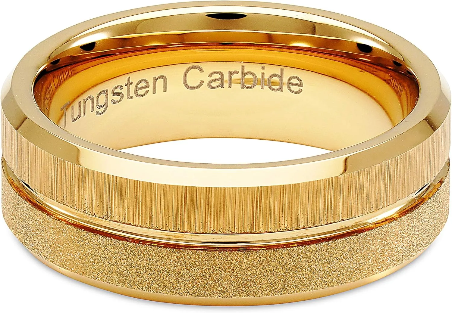 100S JEWELRY Engraved Personalized Tungsten Rings For Men Wedding Bands Gold Sandblast Brushed Grooved Size 6-16