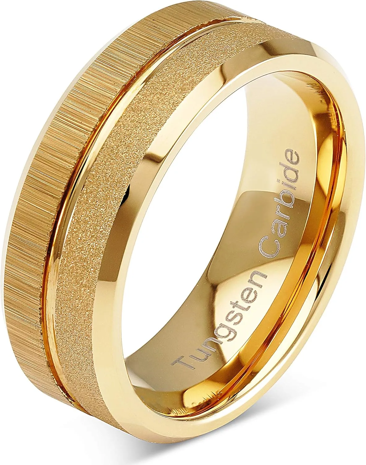 100S JEWELRY Engraved Personalized Tungsten Rings For Men Wedding Bands Gold Sandblast Brushed Grooved Size 6-16