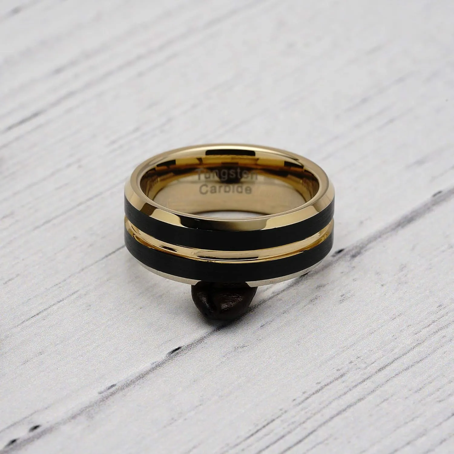 100S JEWELRY Engraved Personalized Tungsten Rings for Men's Wedding Bands Black Matte Gold Grooved Center Size 6-16