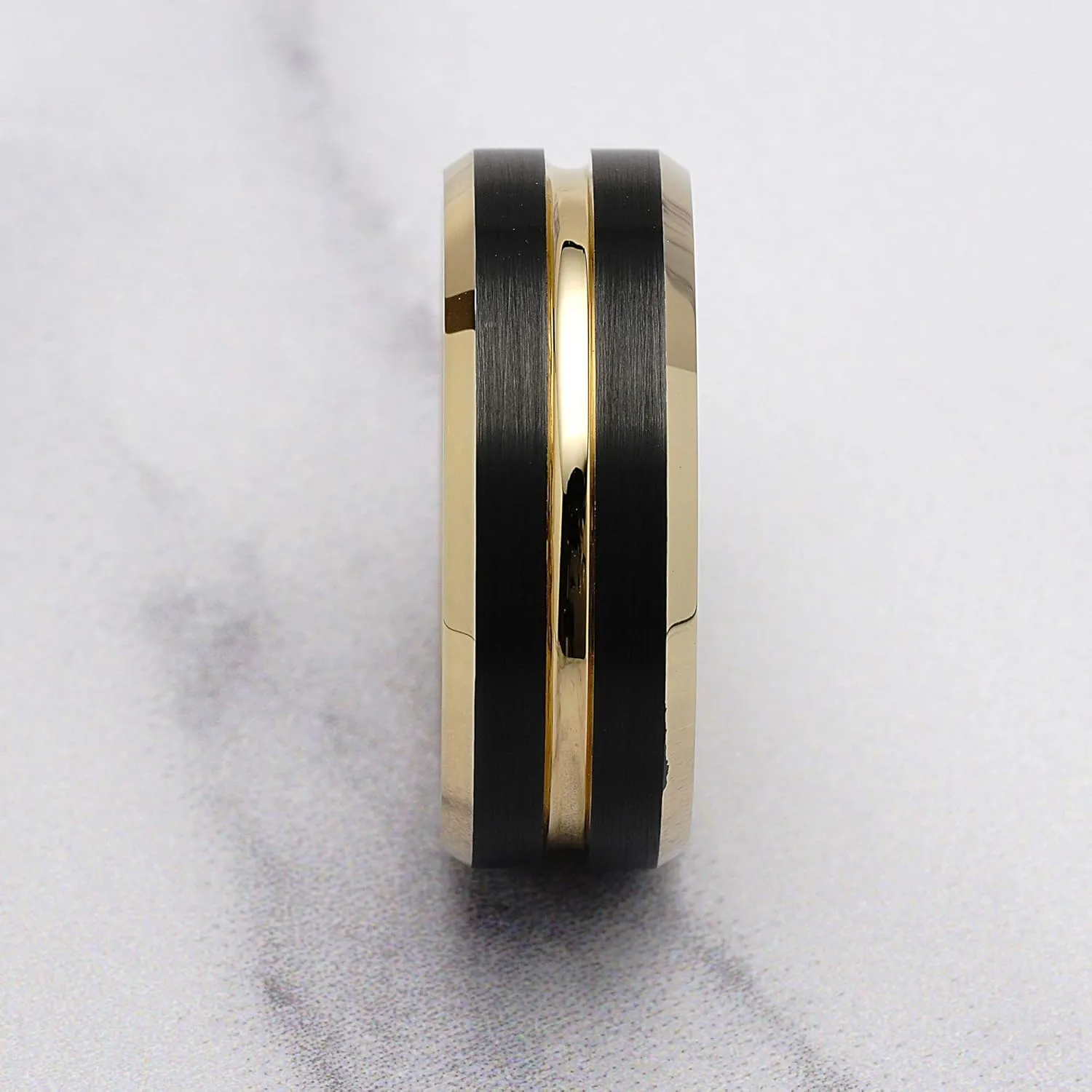 100S JEWELRY Engraved Personalized Tungsten Rings for Men's Wedding Bands Black Matte Gold Grooved Center Size 6-16