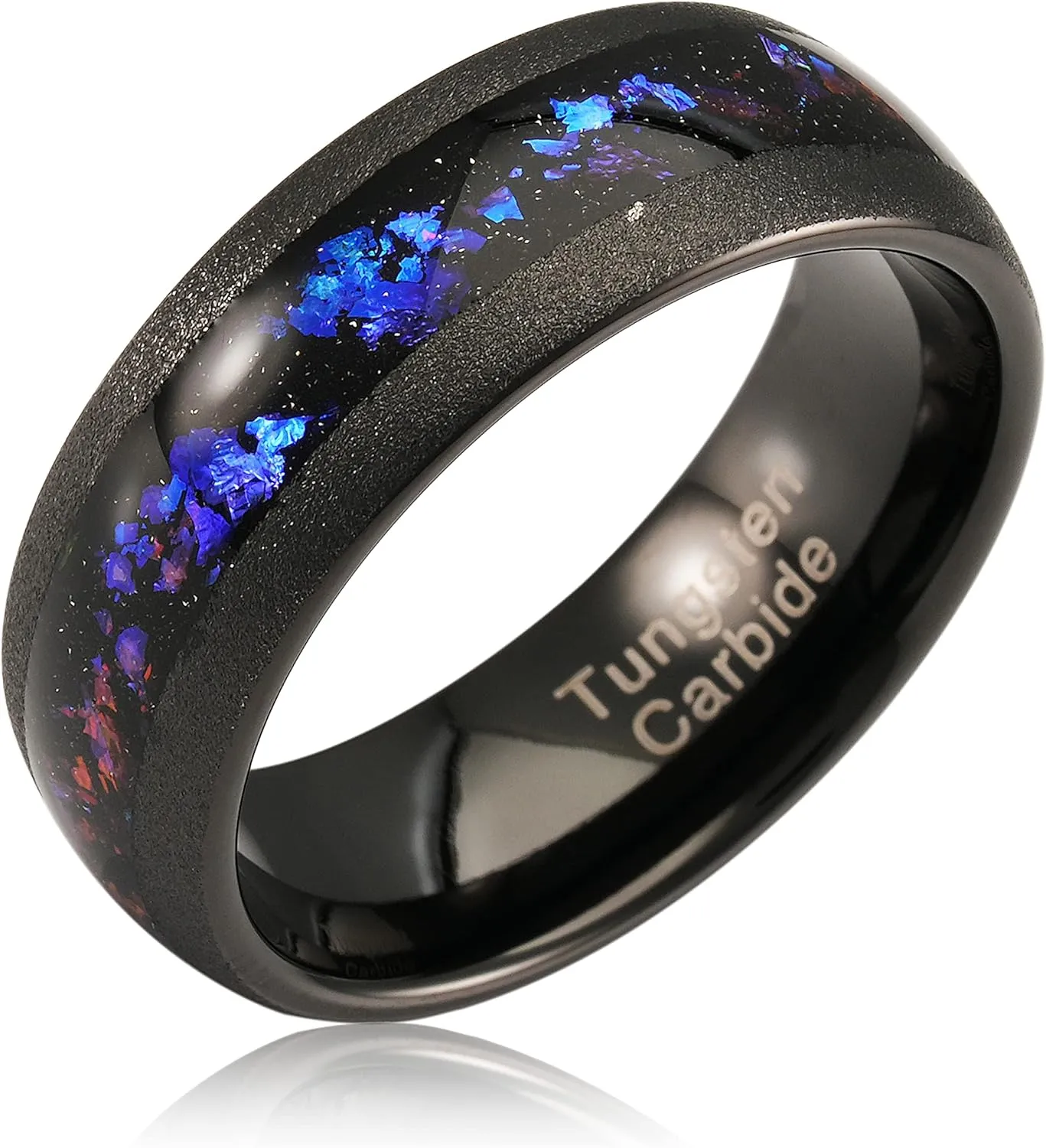 100S JEWELRY Mens Tungsten Rings Orion Nebula Opal Galaxy Inlay Black Sandblasted Finish Engagement Promise Wedding Band Sizes 6-16