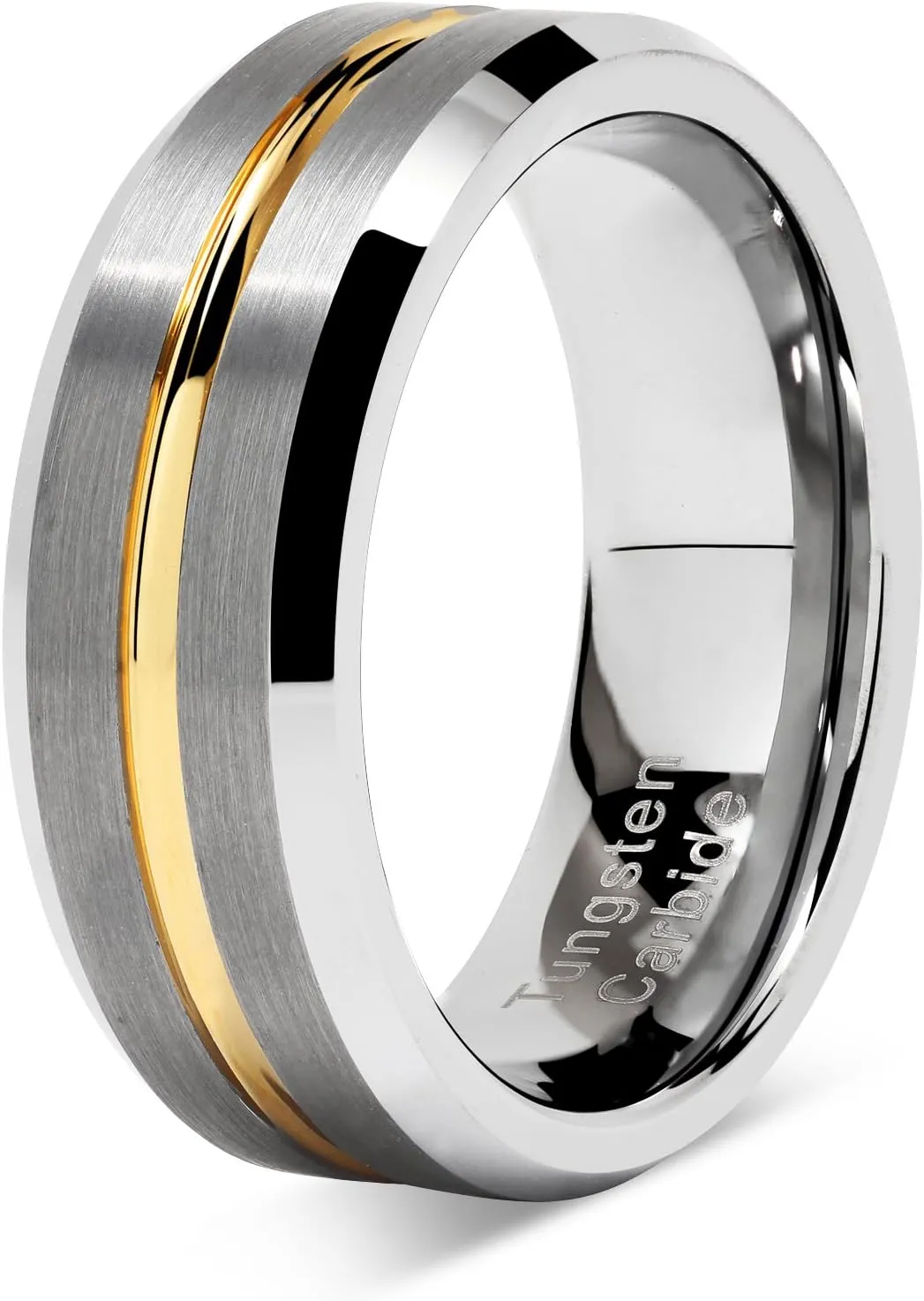 100S JEWELRY Tungsten Rings for Men Two Tone Silver Wedding Bands Gold Grooved Matte Finish Size 6-16