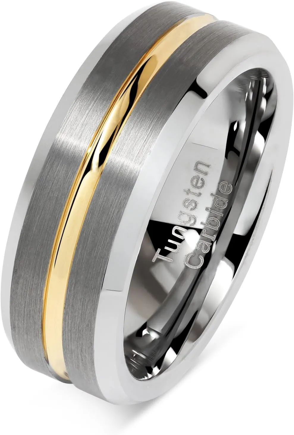 100S JEWELRY Tungsten Rings for Men Two Tone Silver Wedding Bands Gold Grooved Matte Finish Size 6-16