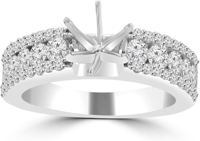 1.09 ct Ladies Three Row Round Cut Diamond Semi Mounting Ring (Color G Clarity SI-1) in Platinum