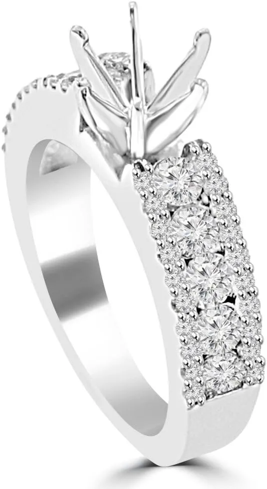 1.09 ct Ladies Three Row Round Cut Diamond Semi Mounting Ring (Color G Clarity SI-1) in Platinum