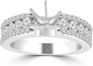 1.09 ct Ladies Three Row Round Cut Diamond Semi Mounting Ring (Color G Clarity SI-1) in Platinum