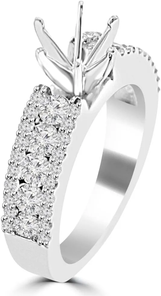 1.09 ct Ladies Three Row Round Cut Diamond Semi Mounting Ring (Color G Clarity SI-1) in Platinum