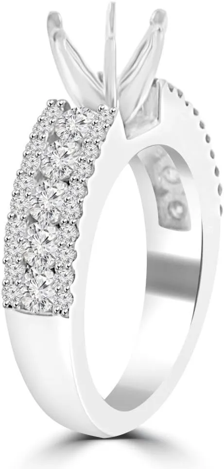 1.09 ct Ladies Three Row Round Cut Diamond Semi Mounting Ring (Color G Clarity SI-1) in Platinum