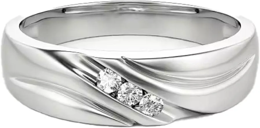10K 14K 18K Gold Men's Diamond Wedding Band 0.06Cttw Natural Round Diamond Single Row Wedding Band for Men