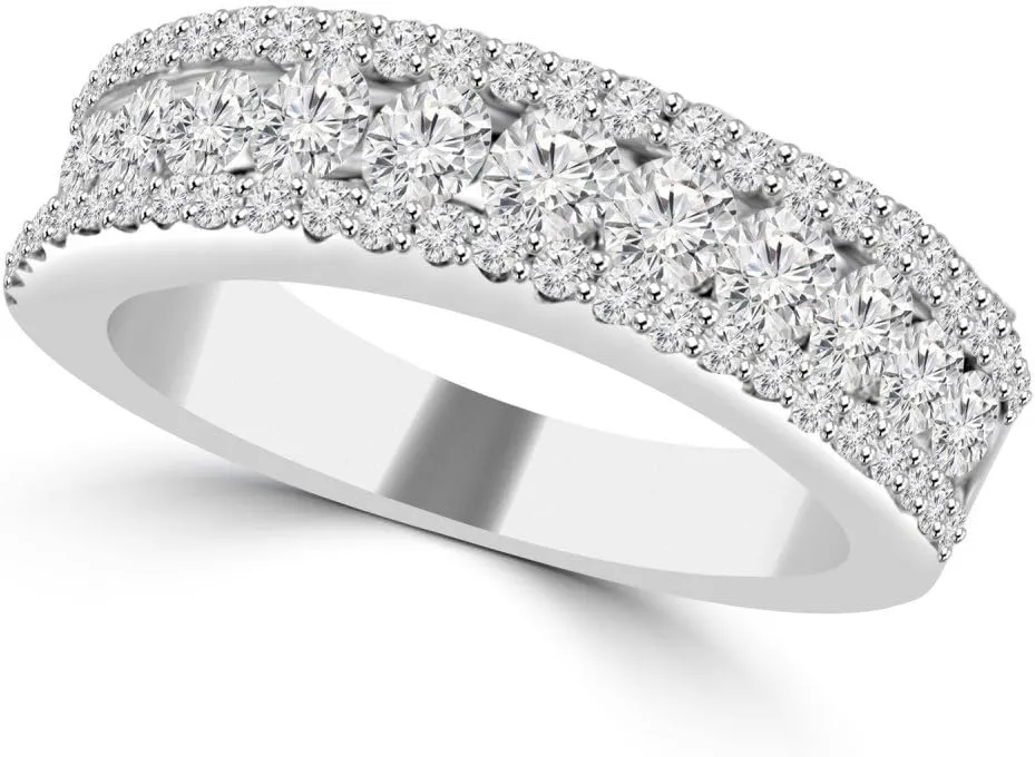 1.16 ct Ladies Three Row Round Cut Diamond Wedding Band (Color G Clarity SI-1) in Platinum