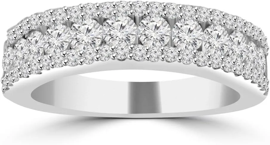 1.16 ct Ladies Three Row Round Cut Diamond Wedding Band (Color G Clarity SI-1) in Platinum