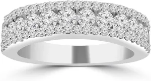 1.16 ct Ladies Three Row Round Cut Diamond Wedding Band (Color G Clarity SI-1) in Platinum