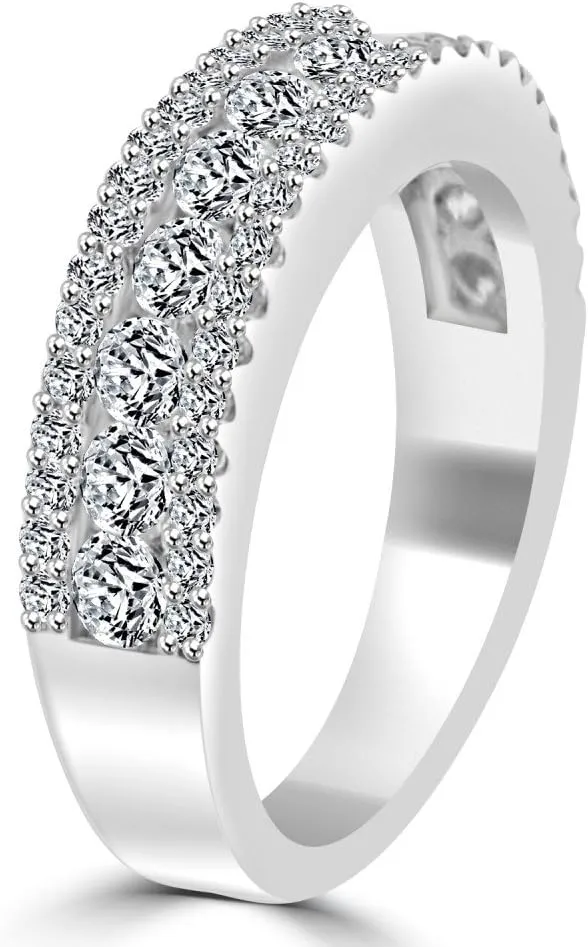 1.16 ct Ladies Three Row Round Cut Diamond Wedding Band (Color G Clarity SI-1) in Platinum