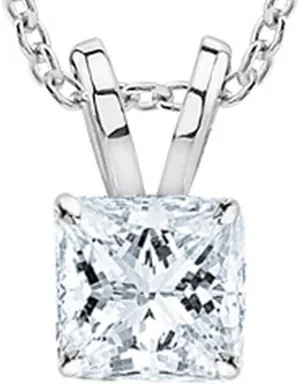 1/2 Carat GIA Certified Solitaire Princess Cut Diamond Pendant (0.5 Ct G-H Color, VS1-VS2 Clarity) w/Gold Chain