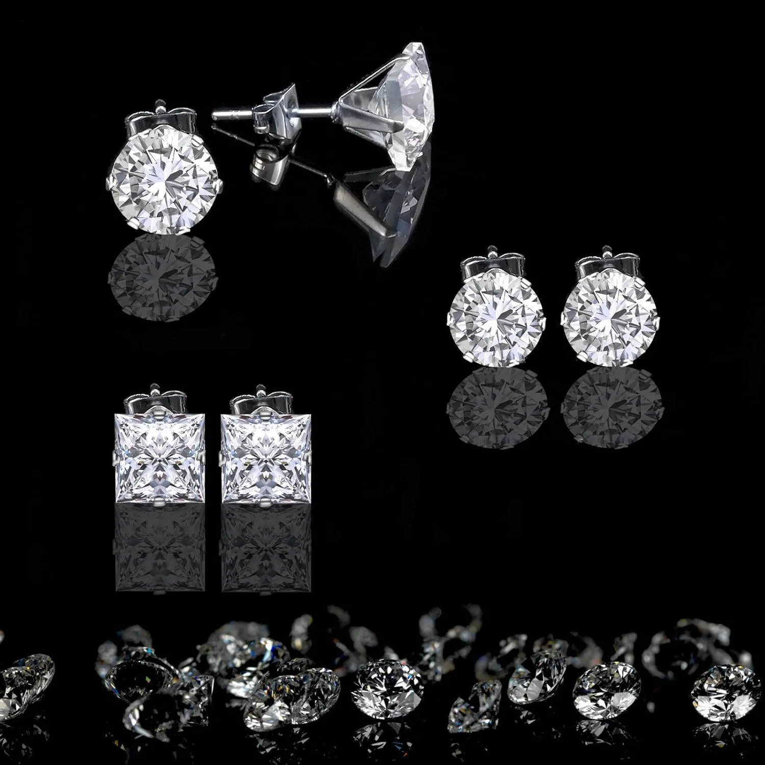 12 Pairs Stainless Steel Earrings for Women with Cubic Zirconia Small Stud Earrings for Men Hypoallergenic Tiny Studs Earrings Multipack Trendy Silver Small Stud Earrings